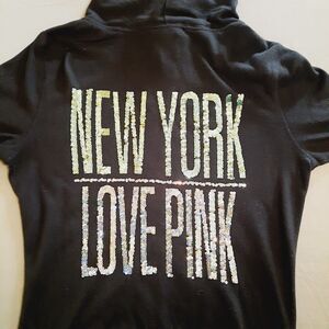 Victorias Secret Pink Rare Bling New York Full Zip-Up Hooded Sweatshirt Black SM